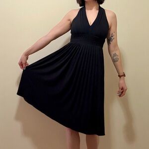 Calvin Klein Black Halter Pleated Empire Waist Cockail Dress